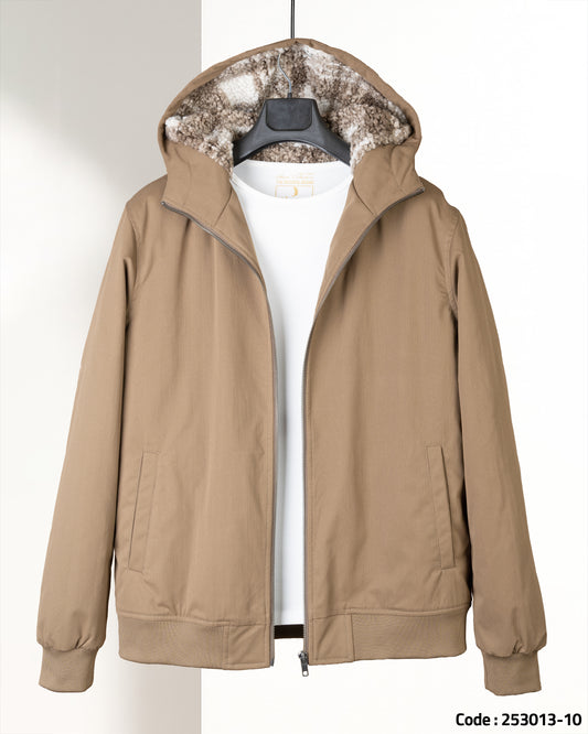 Light-Brown Gabardine Winter Jacket with Fur Lining