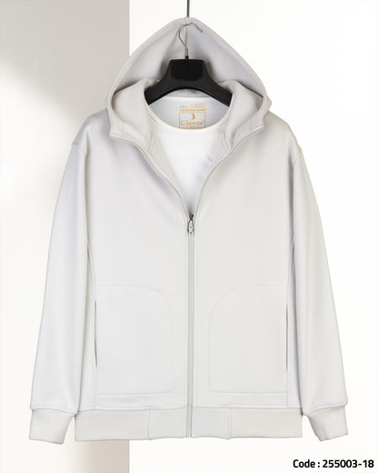 Silver Modern Full-Zipper Plain Cotton Hoodie