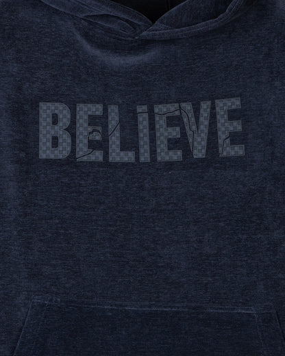 Dark-Navy Printed Velvet Hoodie