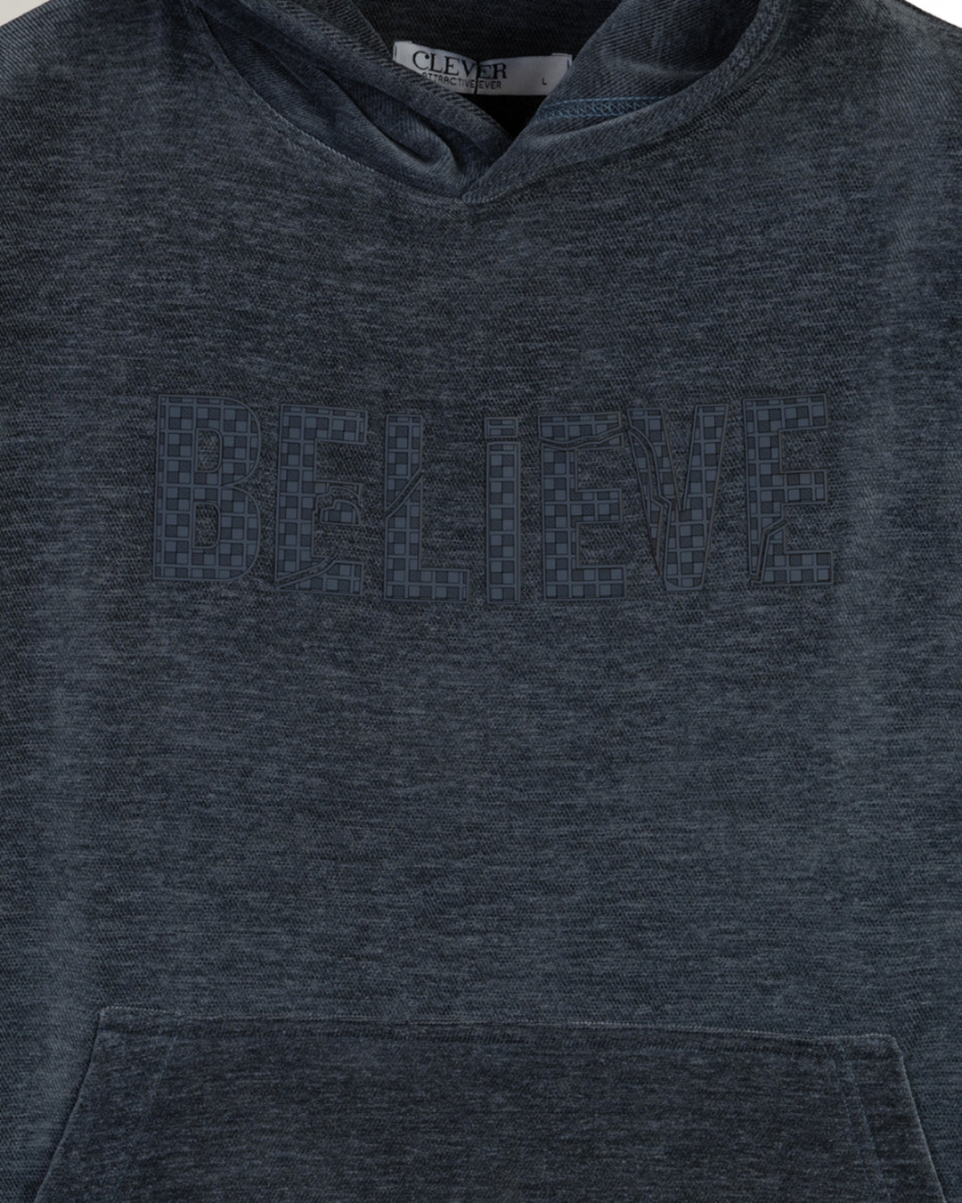 Navy Printed Velvet Hoodie