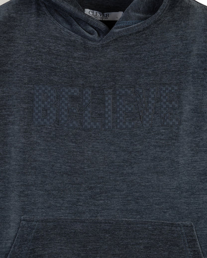 Navy Printed Velvet Hoodie