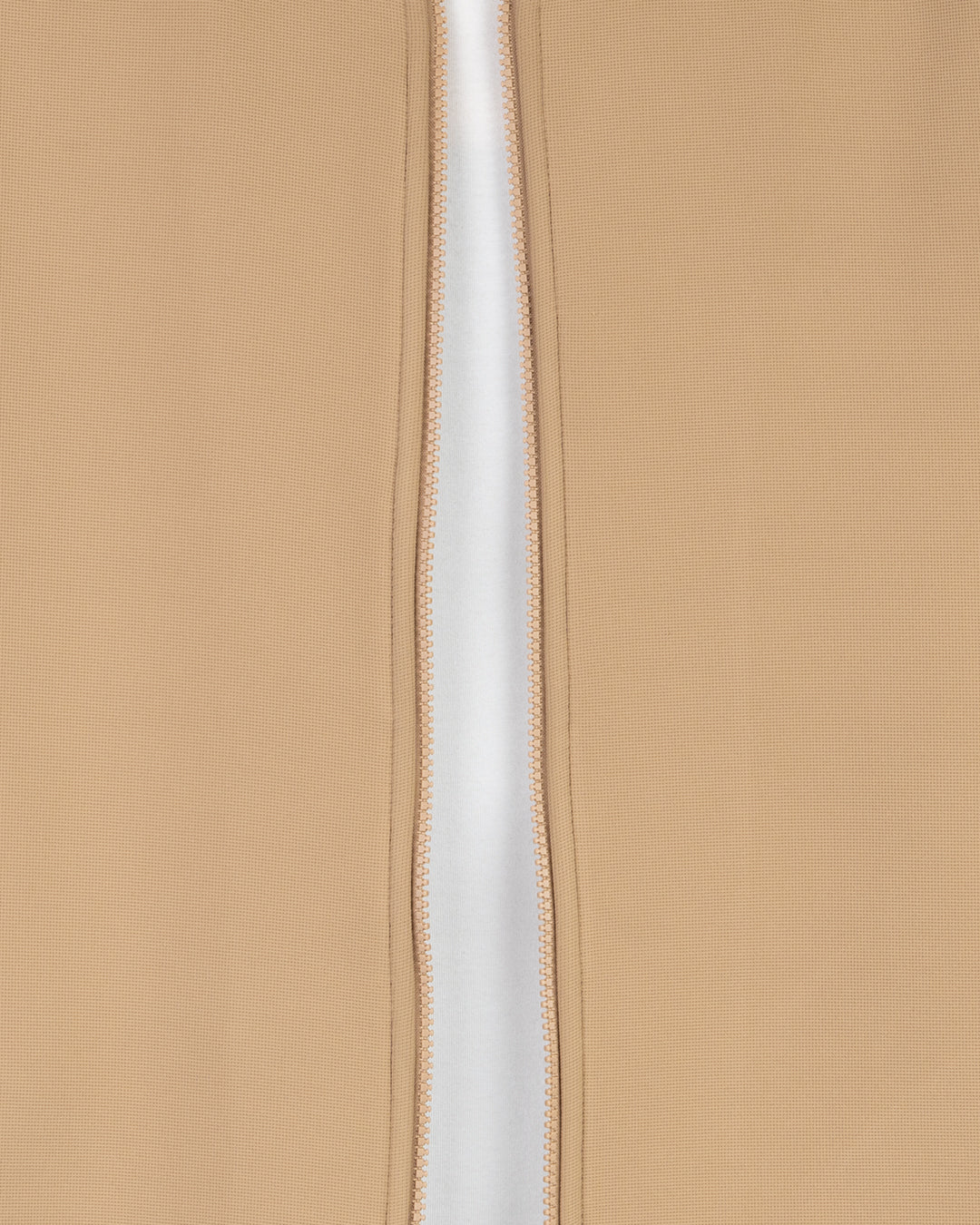 Beige Round-Neck Full-Zipper Plain Cotton Hoodie