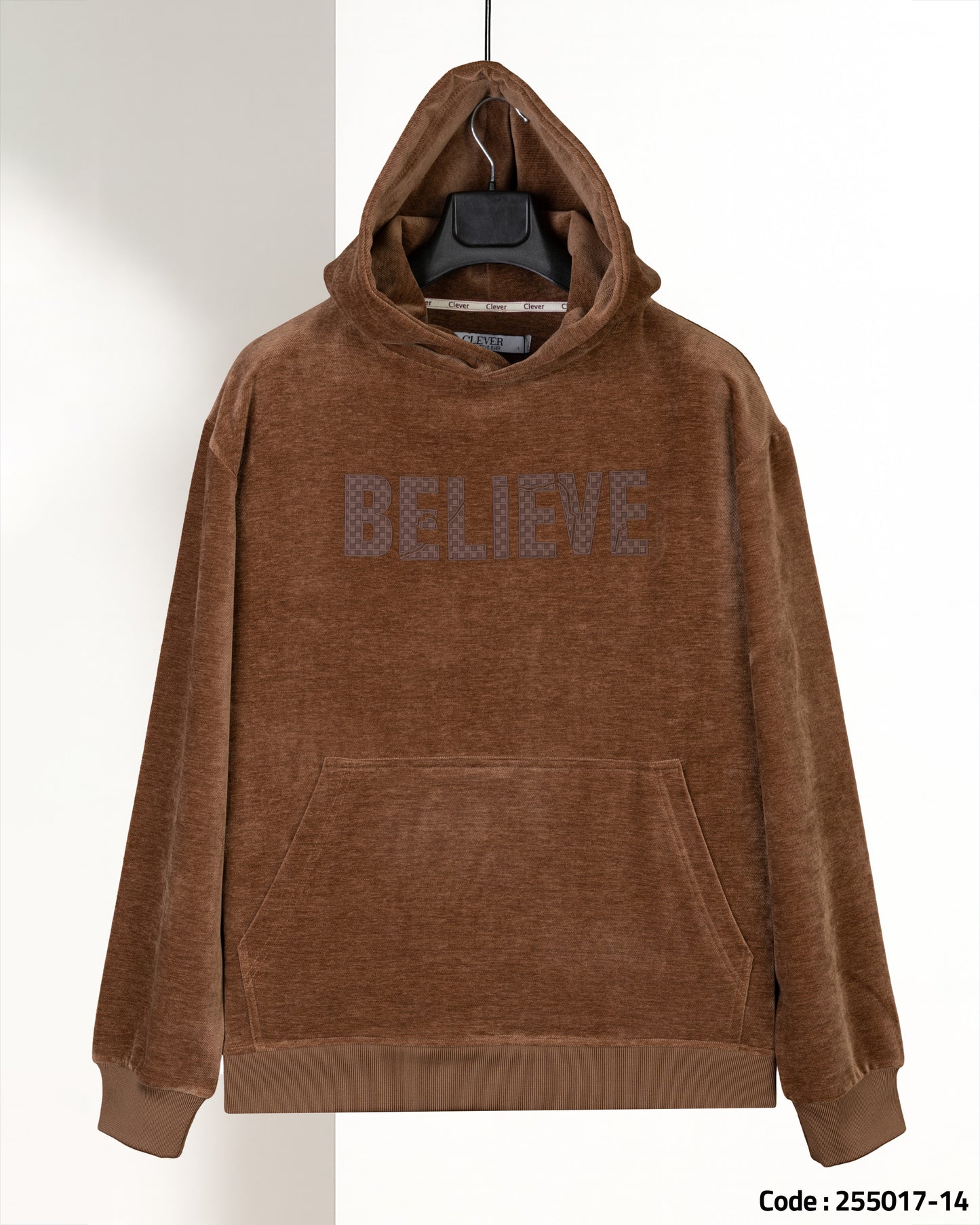 Camel Printed Velvet Hoodie