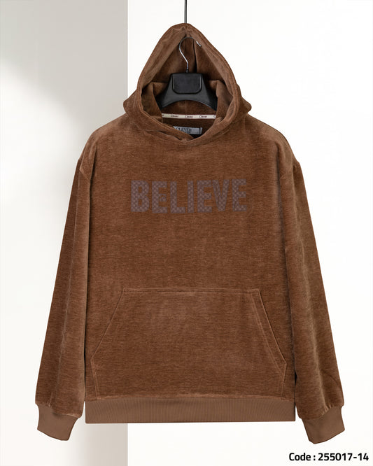 Camel Printed Velvet Hoodie