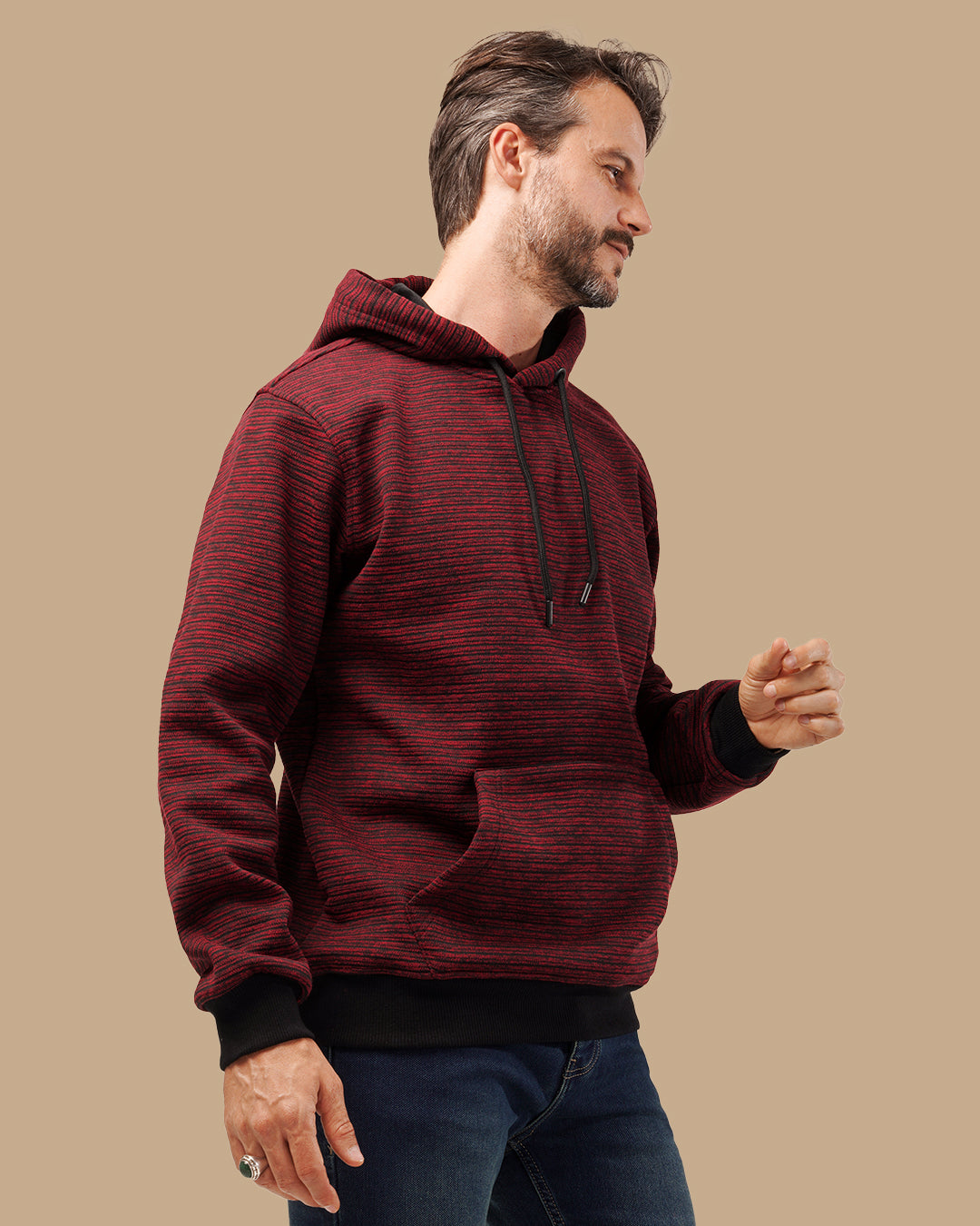 Burgundy Casual Striped Cotton Sweatshirt