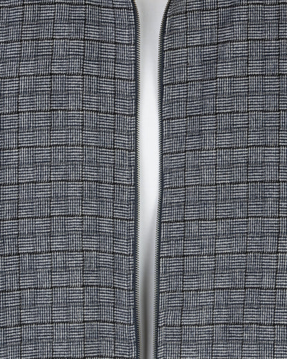 Navy-Blue Classic Checkered Blend Wool Jacket