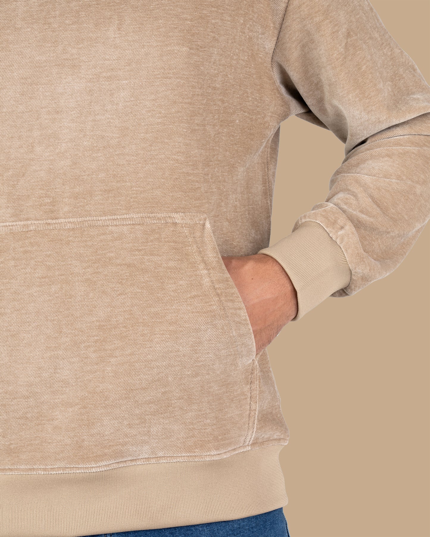 Beige Plain Velvet Hoodie
