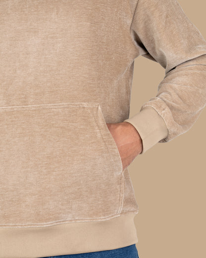 Beige Plain Velvet Hoodie