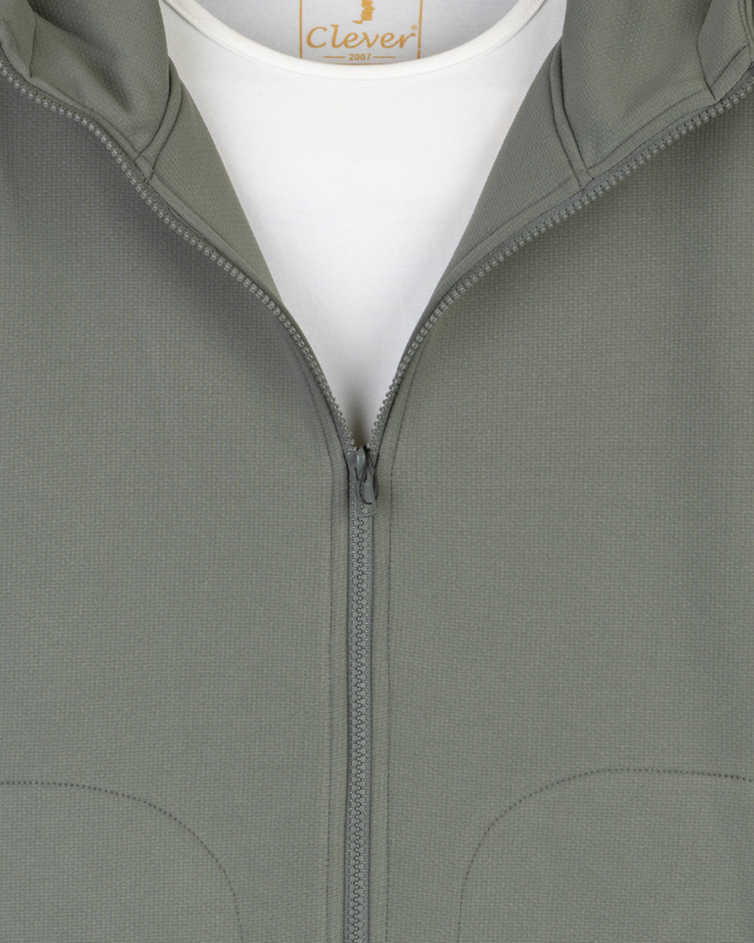 Olive Modern Full-Zipper Plain Cotton Hoodie
