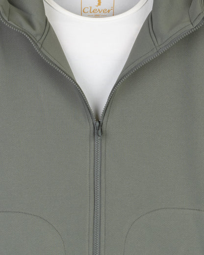 Olive Modern Full-Zipper Plain Cotton Hoodie
