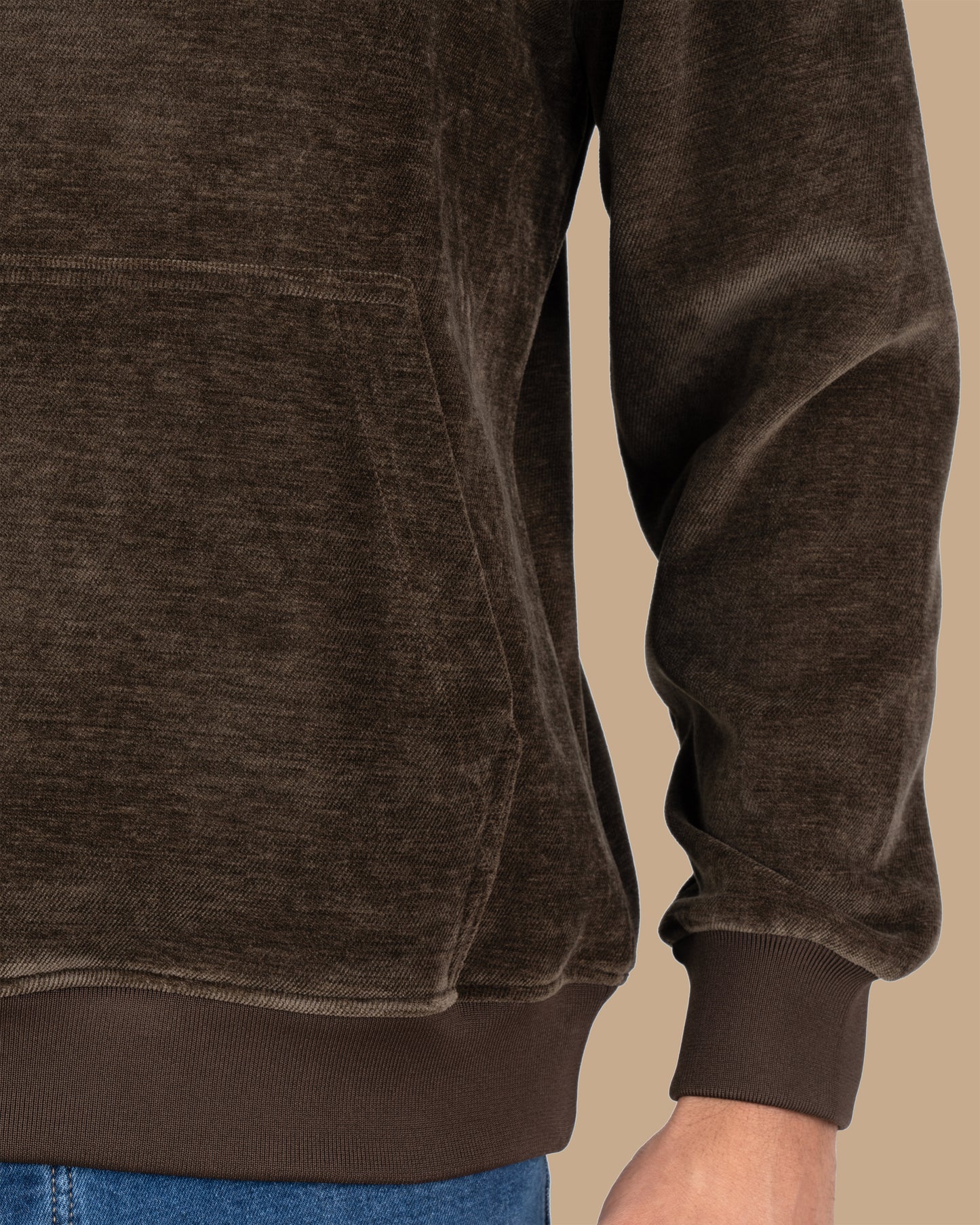 Brown Plain Velvet  Hoodie