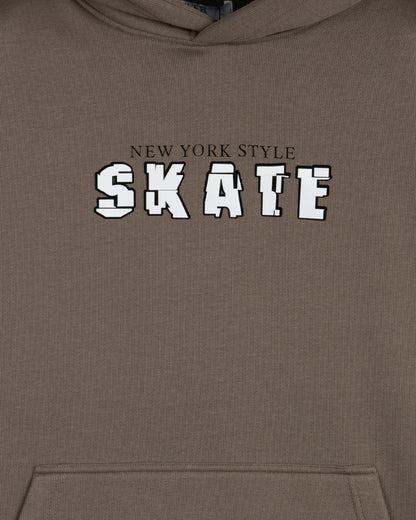 Coffee-Brown Printed Cotton Hoodie