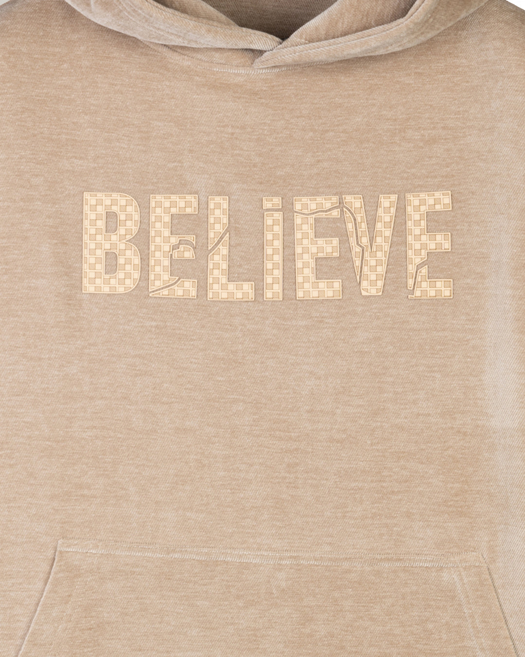 Beige Printed Velvet Hoodie