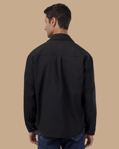 Classic Grid-Textured Quilted Jacket - Black