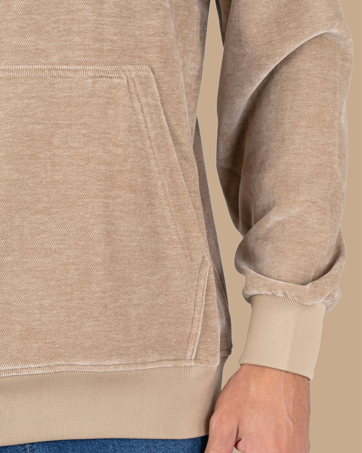 Beige Printed Velvet Hoodie