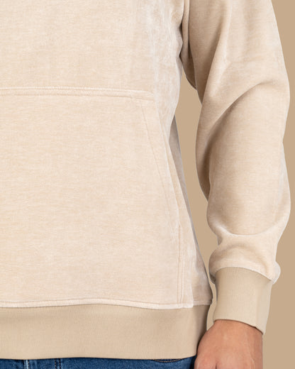 Light-Beige Printed Velvet Hoodie