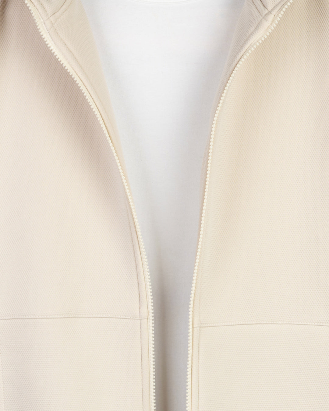 Beige Full-Zipper Plain Cotton Hoodie