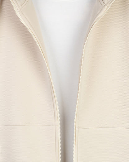 Beige Full-Zipper Plain Cotton Hoodie