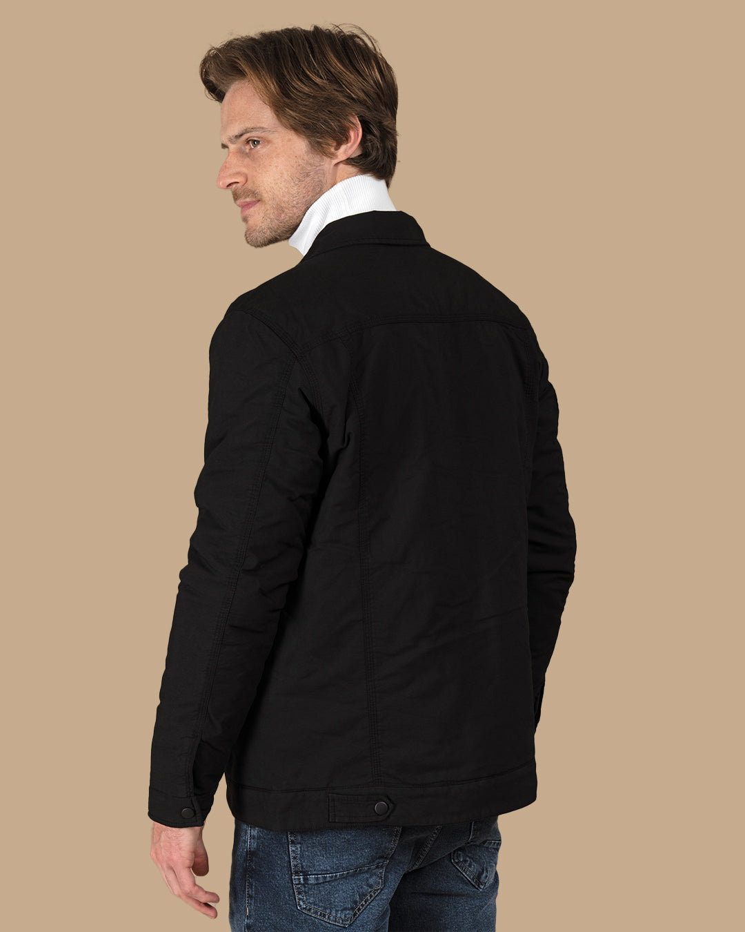 Black Casual Gabardine Jacket