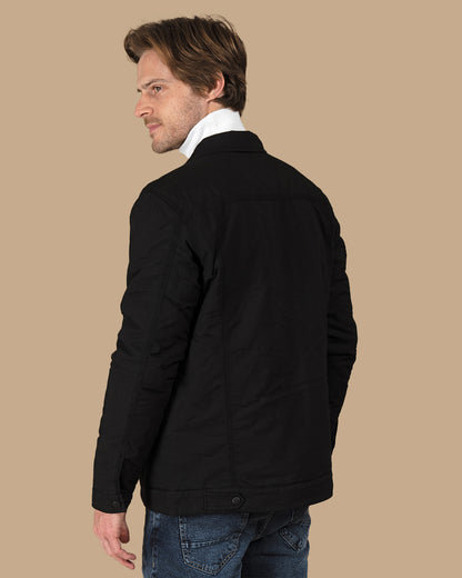 Black Casual Gabardine Jacket