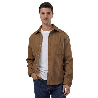 Rich Brown Waffle-Weave Overshirt