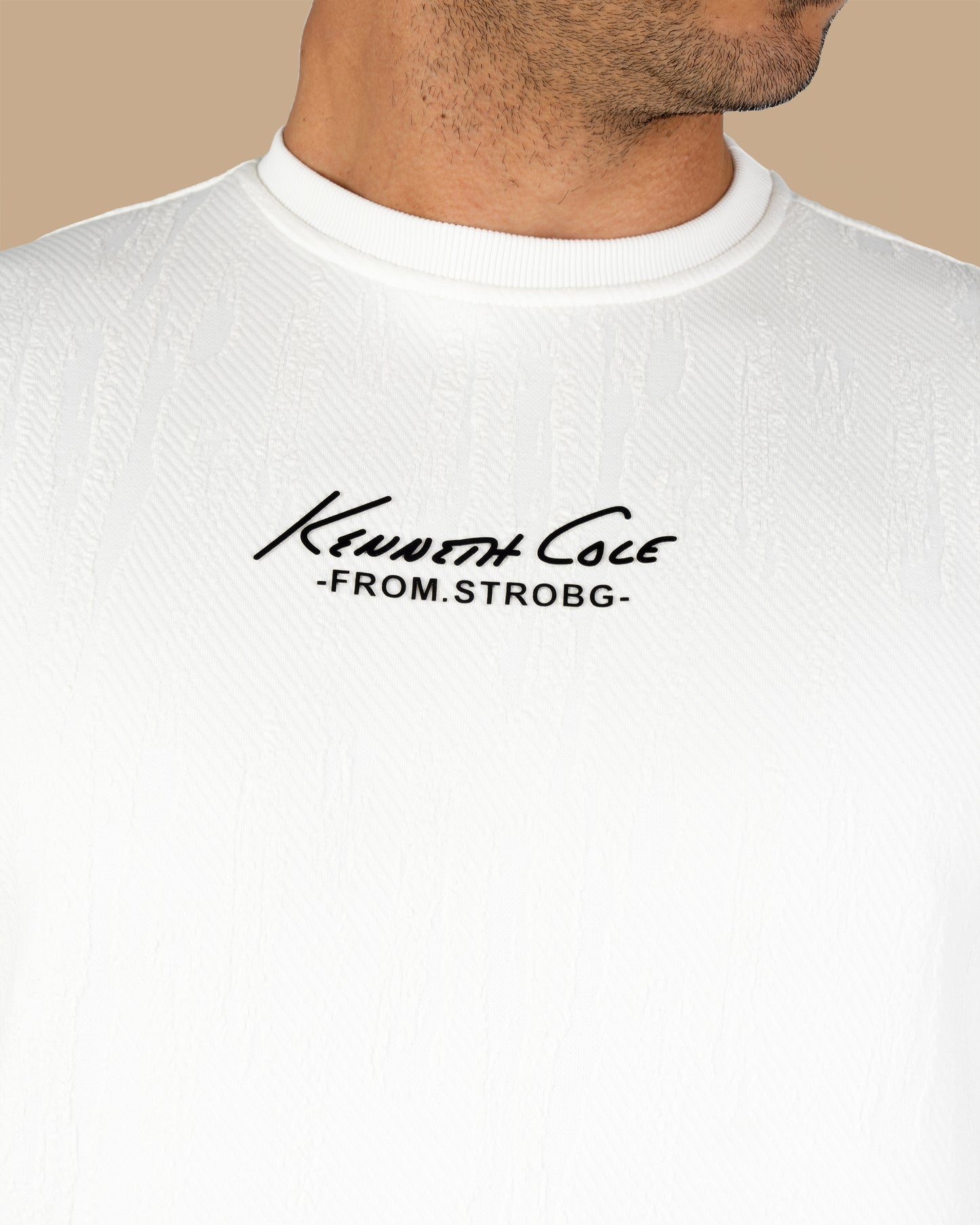 White Round-Neck Printed Cotton Hoodie