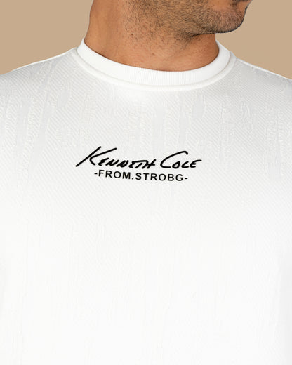 White Round-Neck Printed Cotton Hoodie