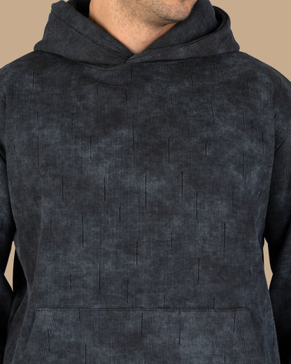 Black Acid Wash With Defined Seam Lines Cotton Hoodie