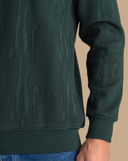 Green Round-Neck Printed Cotton Hoodie