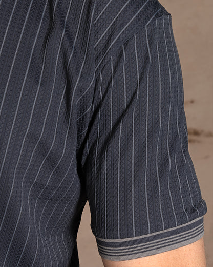 Dark Gray Cotton Striped Polo Shirt With Button