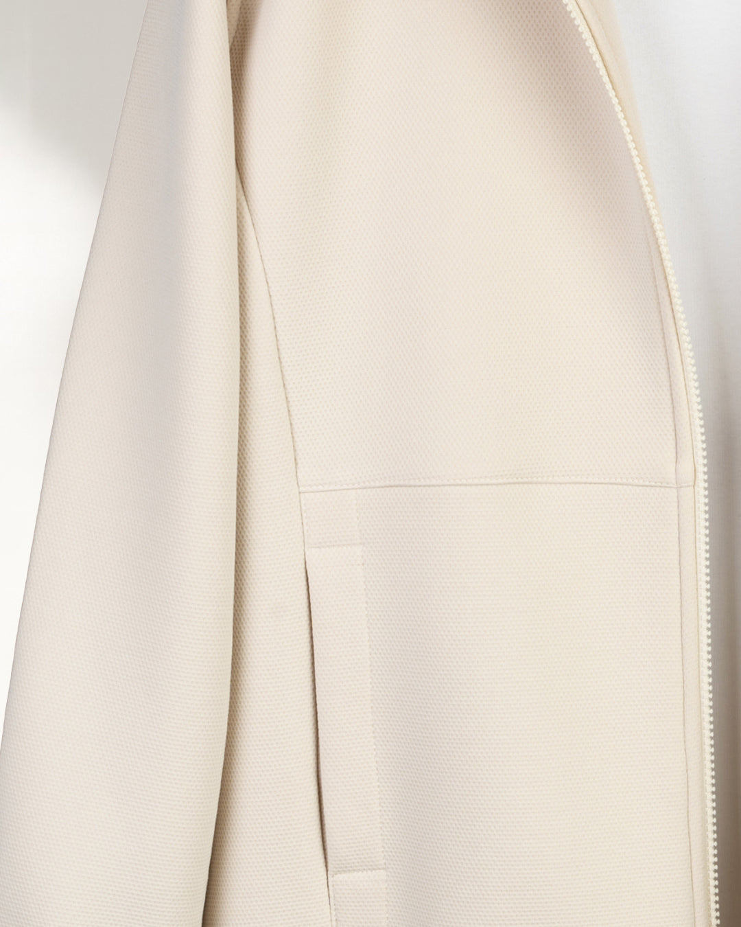 Beige Full-Zipper Plain Cotton Hoodie