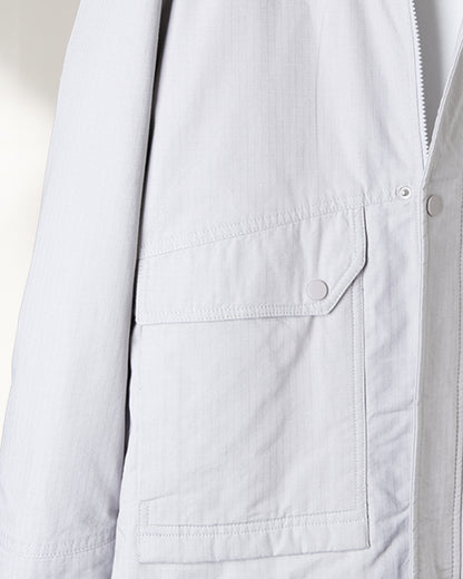 Grey Gabardine Hooded Jacket with Pockets