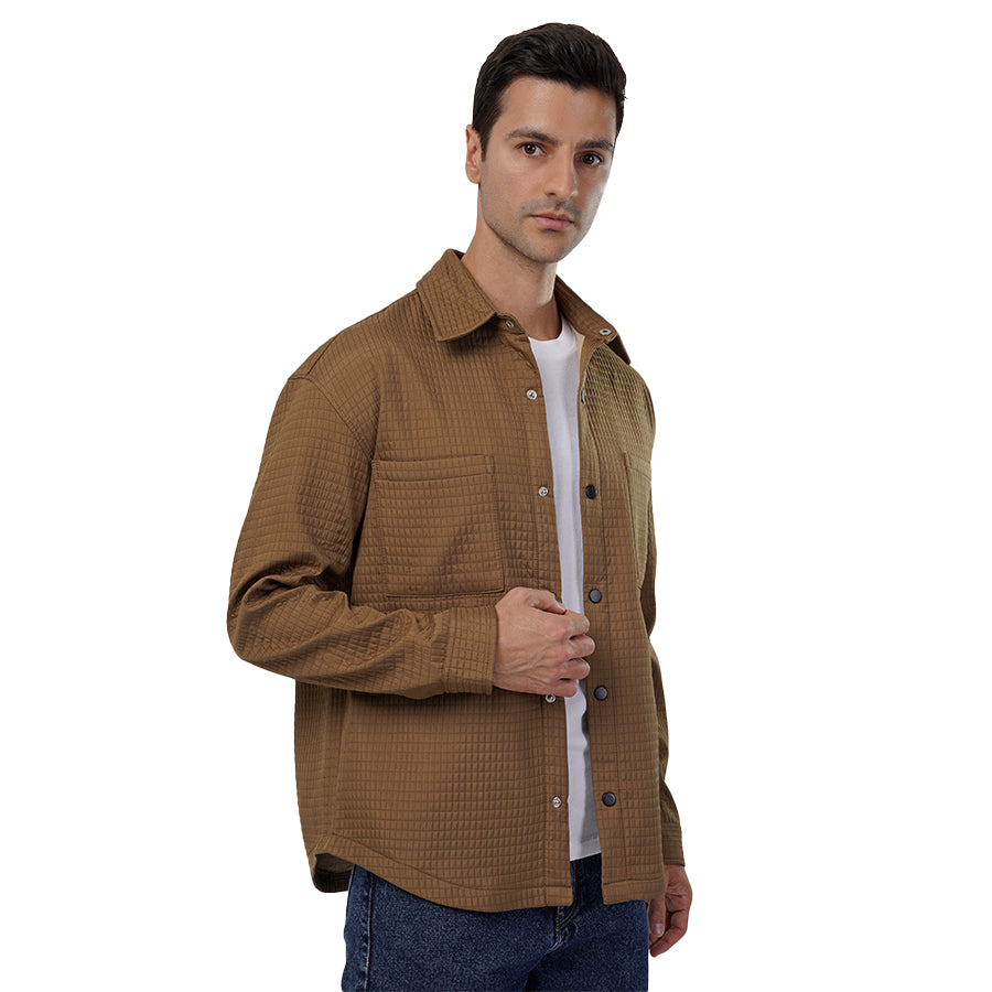 Rich Brown Waffle-Weave Overshirt
