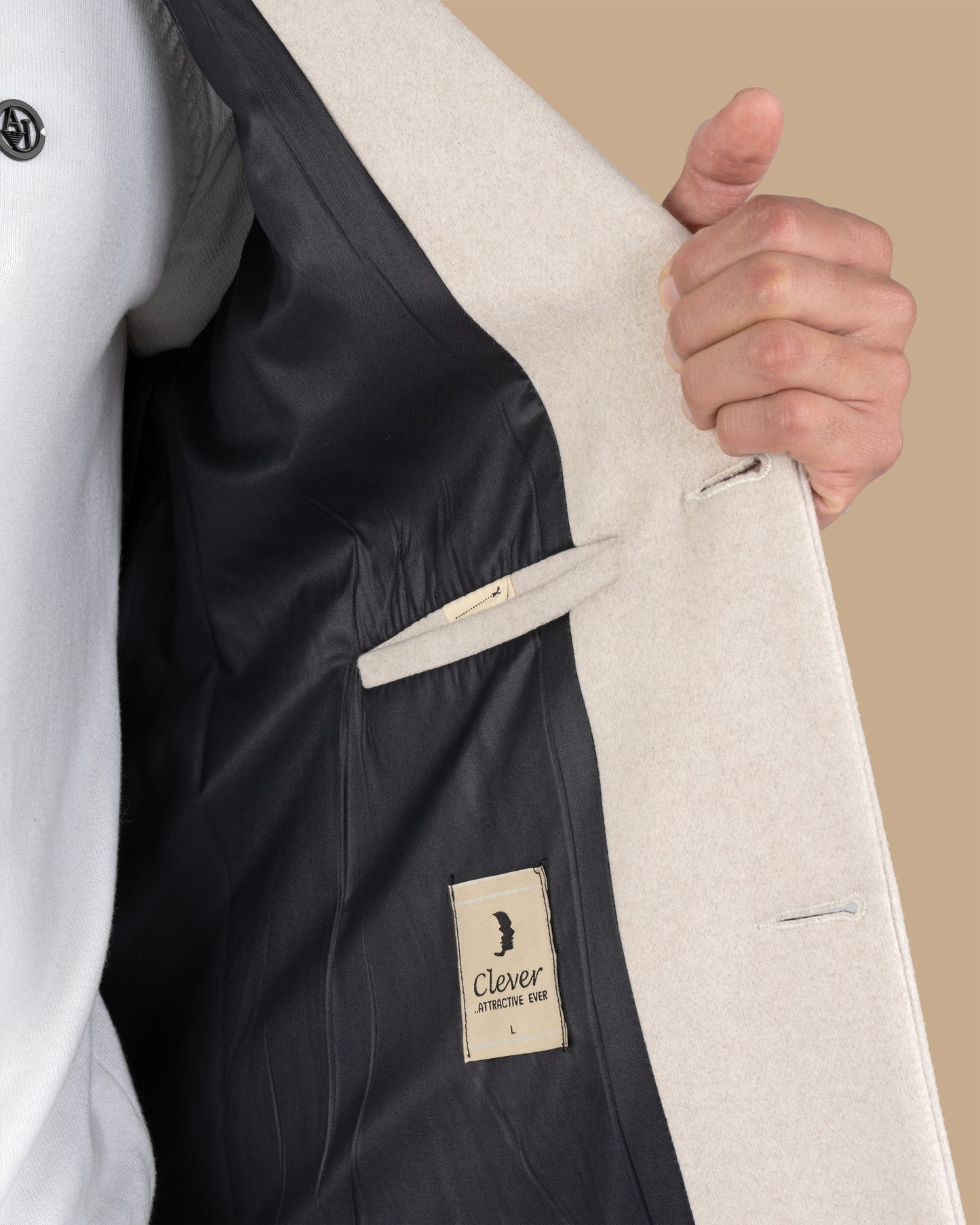 Light Beige Classic Wool Long Coat