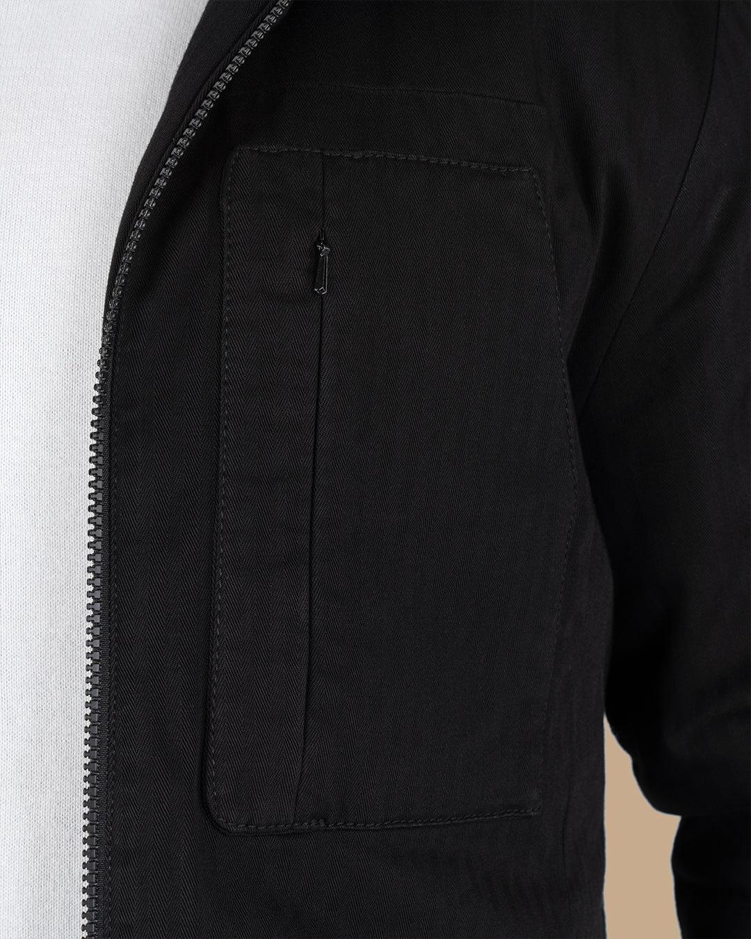 Black Gabardine Hooded Jacket