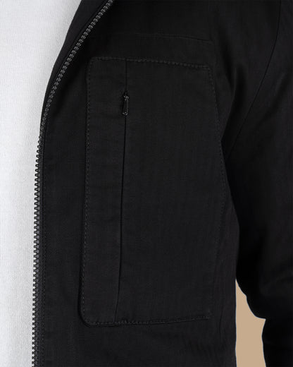 Black Gabardine Hooded Jacket