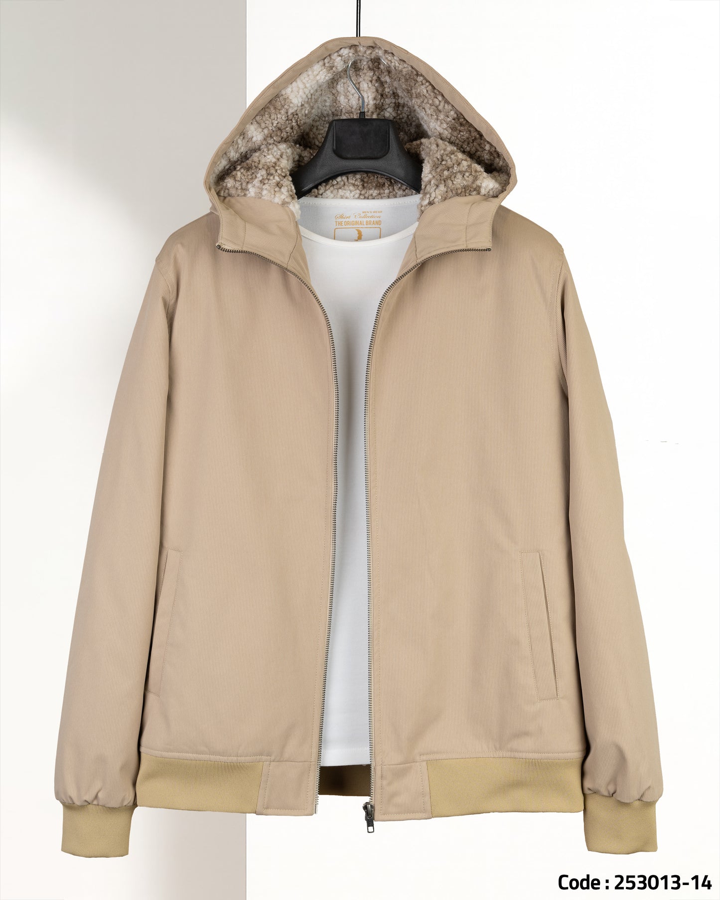 Camel Gabardine Winter Jacket with Fur Lining
