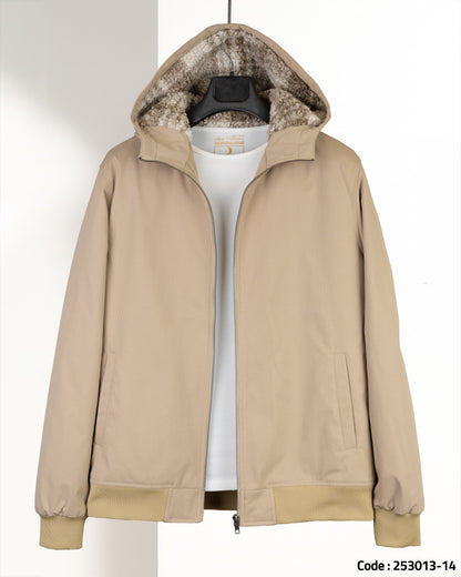Camel Gabardine Winter Jacket with Fur Lining