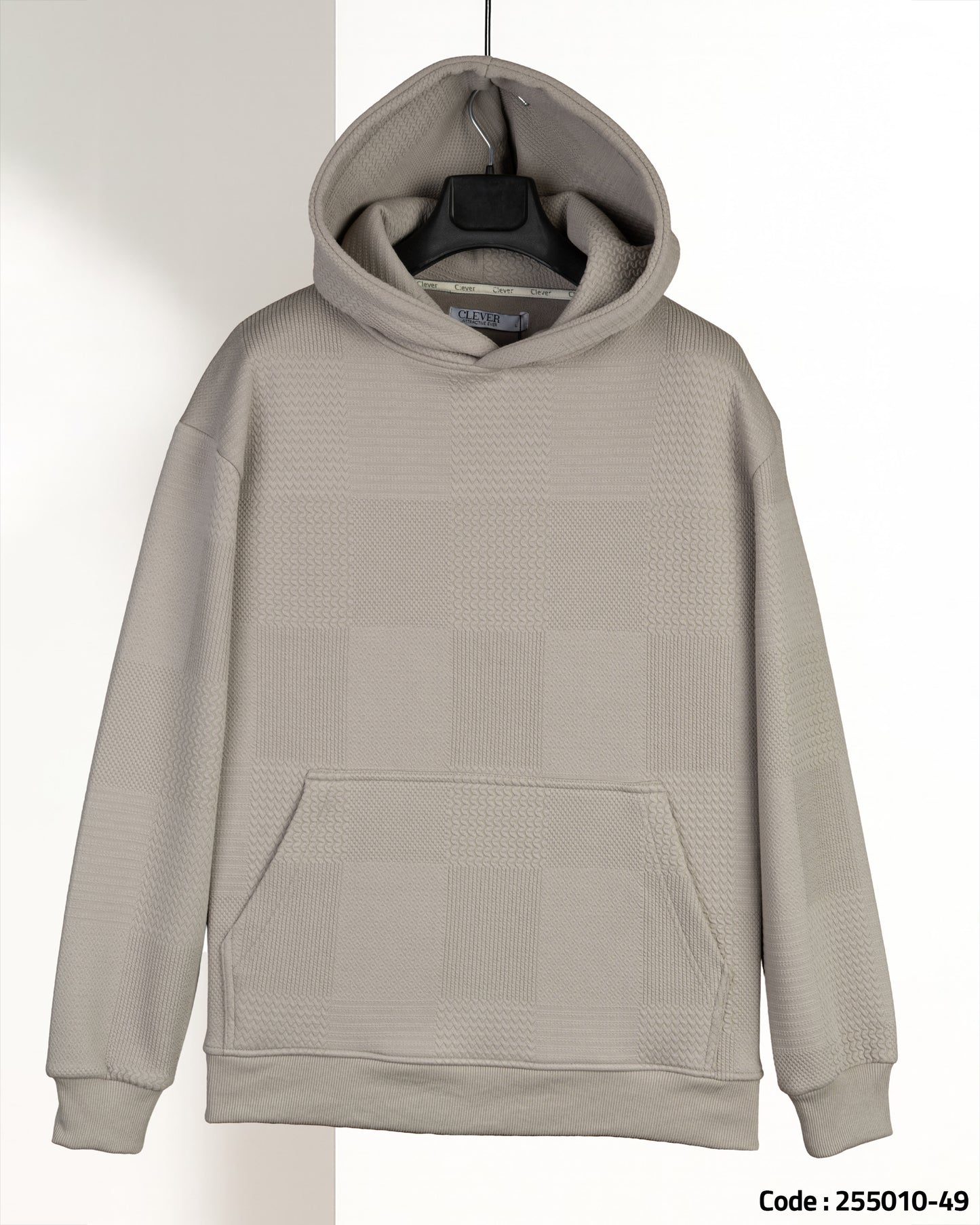 Grey Patterned Knit cotton Hoodie