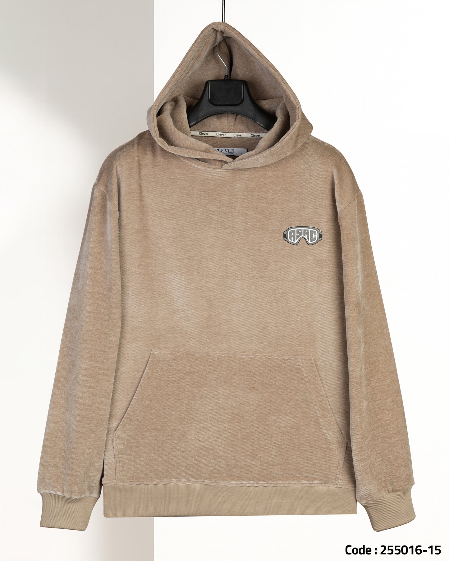 Beige Plain Velvet Hoodie