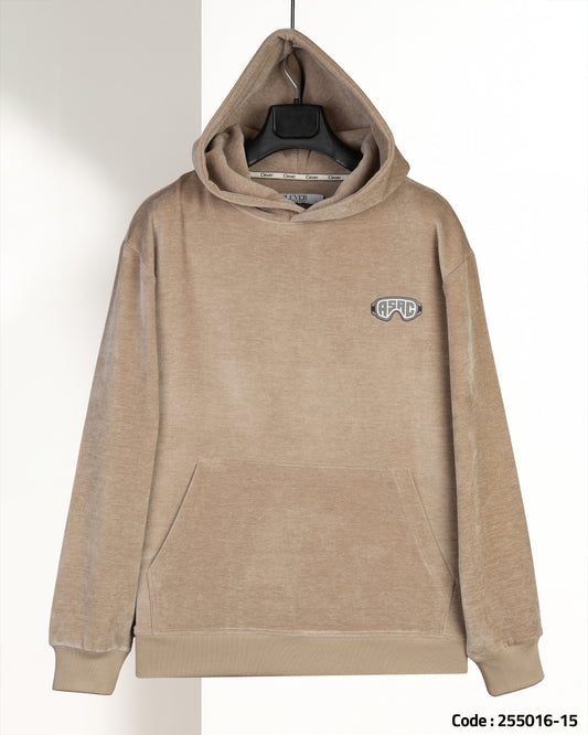 Beige Plain Velvet Hoodie