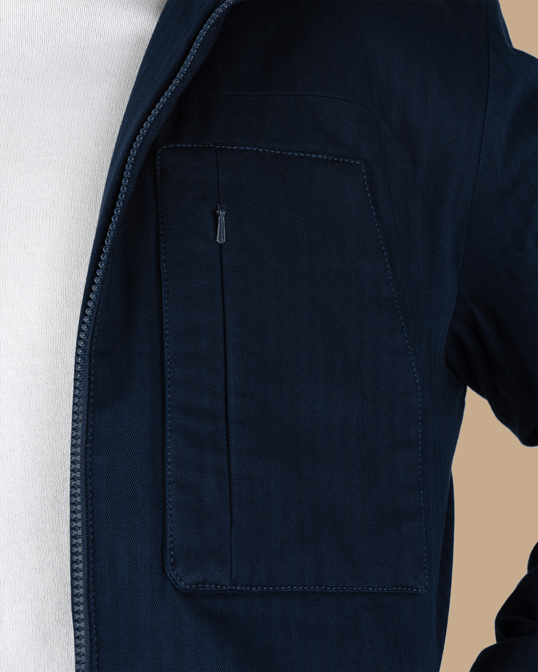 Navy-blue Gabardine Hooded Jacket