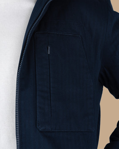 Navy-blue Gabardine Hooded Jacket