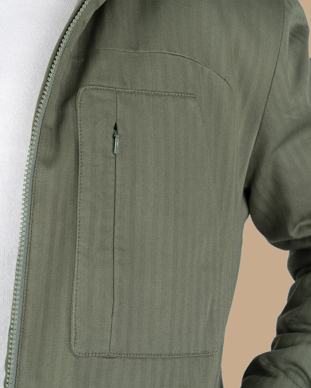 Olive Gabardine Hooded Jacket