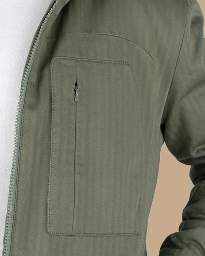 Olive Gabardine Hooded Jacket