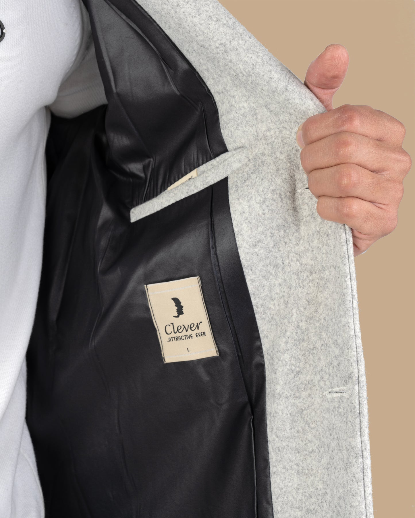 Light Grey Classic Wool Long Coat