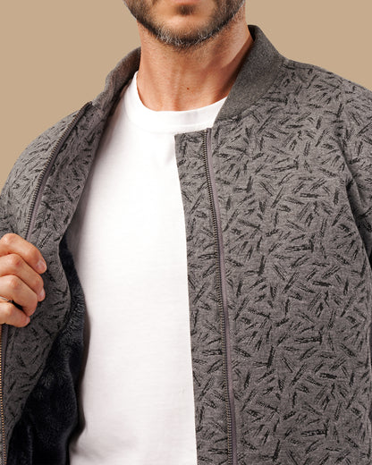 Men's Patterned Bomber Jacket - Dark Grey