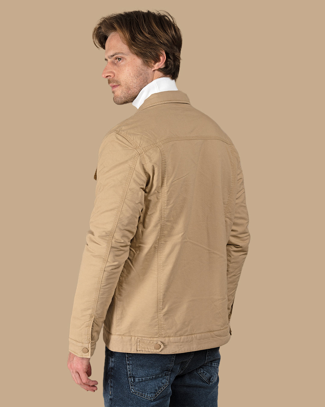 Beige Casual Gabardine Jacket