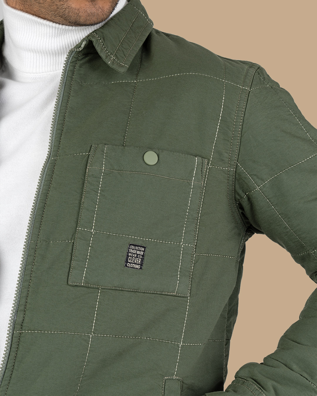 Olive Gabardine Quilted Jacket