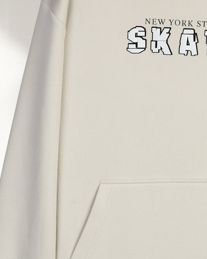 Beige Printed Cotton Hoodie